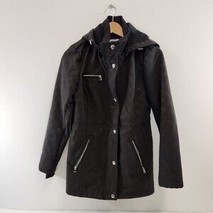 Laura Petites Check Textured Hooded Jacket Black Small